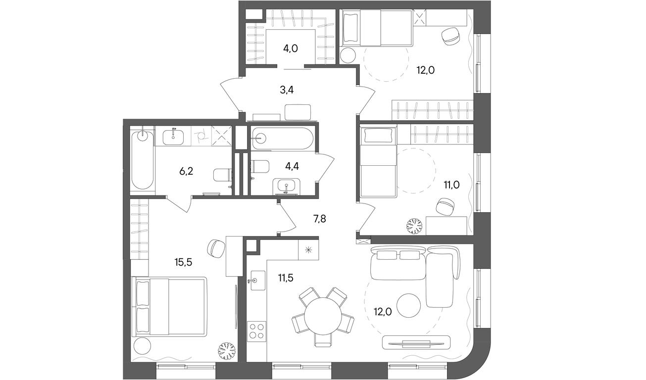 3-BD Apartment Sale, 87.9 sq. m. at Sokolniki (Sokolniki), Gastello Street, Moscow, Russia #1