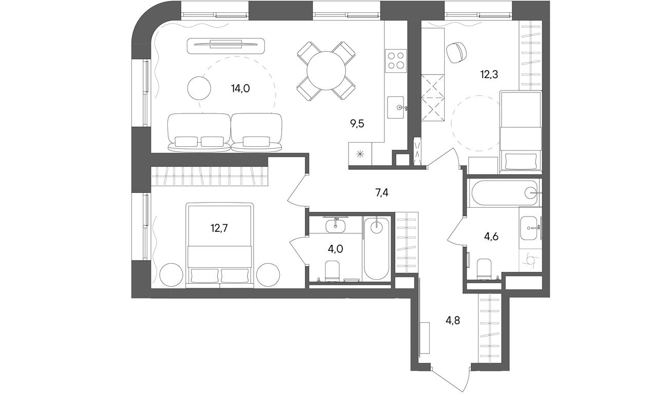 2-BD Apartment Sale, 69.3 sq. m. at Sokolniki (Sokolniki), Gastello Street, Moscow, Russia #1 2-BD Apartment Sale, 69.3 sq. m. at Sokolniki (Sokolniki), Gastello Street, Moscow, Russia #1
