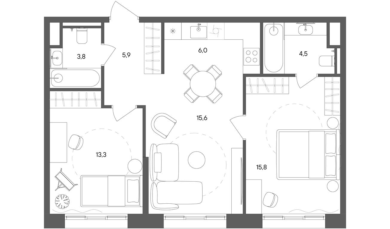 2-BD Apartment Sale, 64.9 sq. m. at Sokolniki (Sokolniki), Gastello Street, Moscow, Russia #1