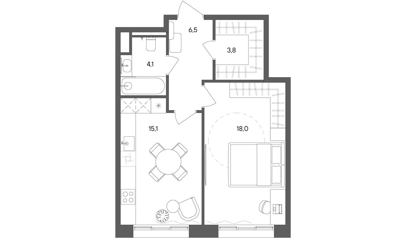 1-BD Apartment Sale, 47.5 sq. m. at Sokolniki (Sokolniki), Gastello Street, Moscow, Russia #1
