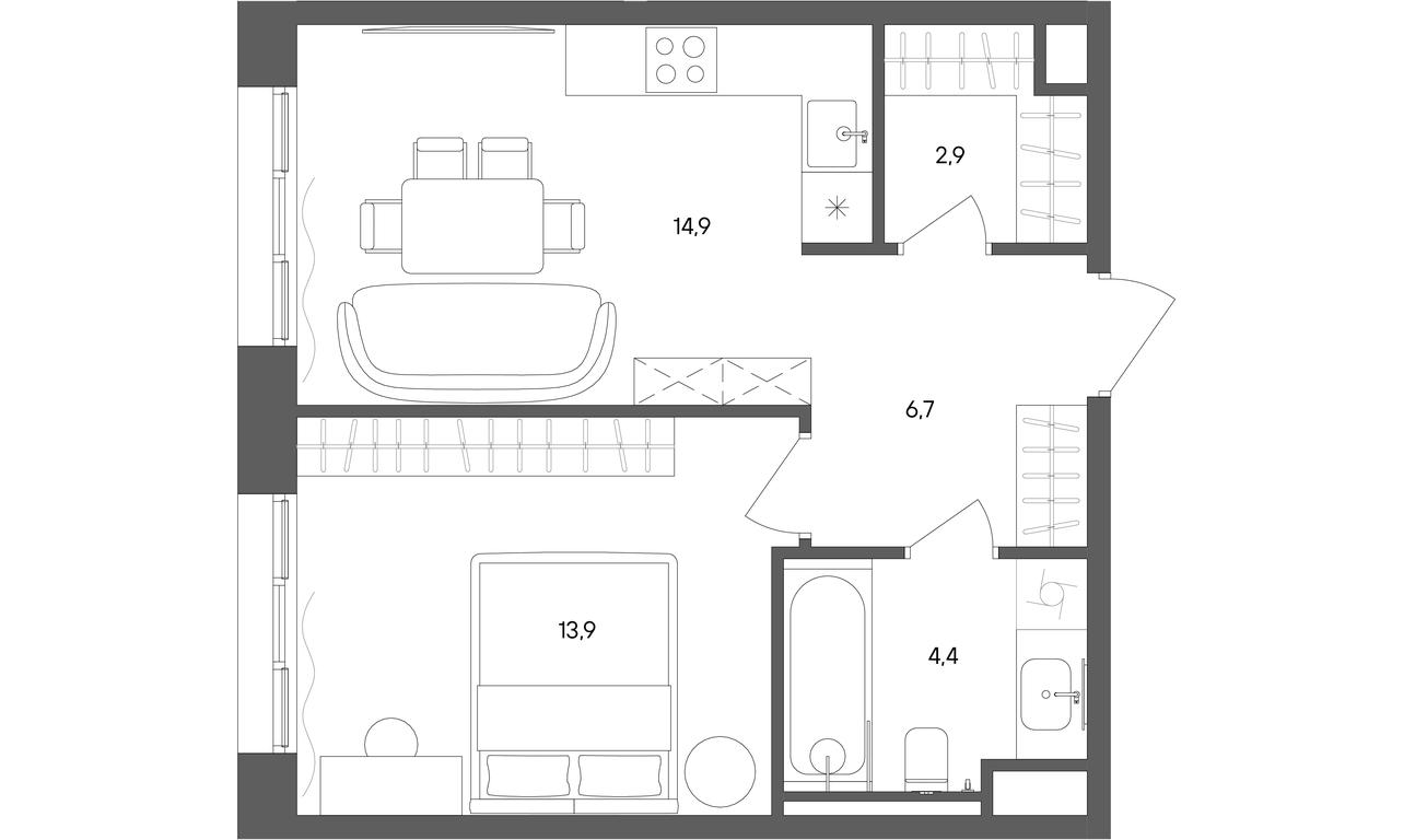 1-BD Apartment Sale, 42.8 sq. m. at Sokolniki (Sokolniki), Gastello Street, Moscow, Russia #1