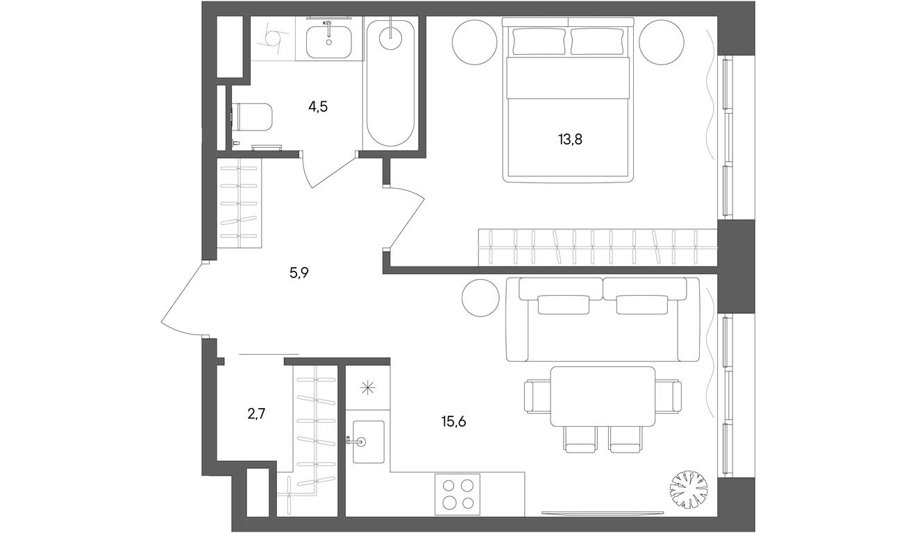 1-BD Apartment Sale, 42.5 sq. m. at Sokolniki (Sokolniki), Gastello Street, Moscow, Russia #1