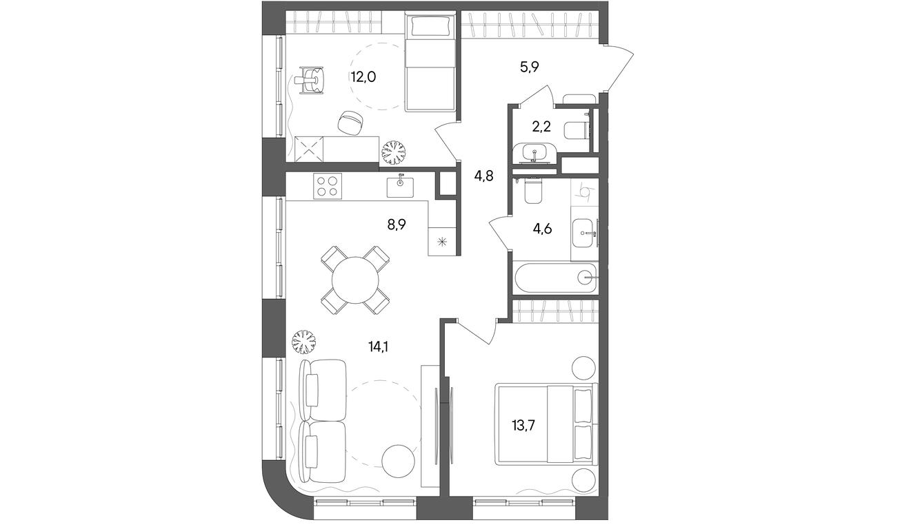 2-BD Apartment Sale, 66.2 sq. m. at Sokolniki (Sokolniki), Gastello Street, Moscow, Russia #1