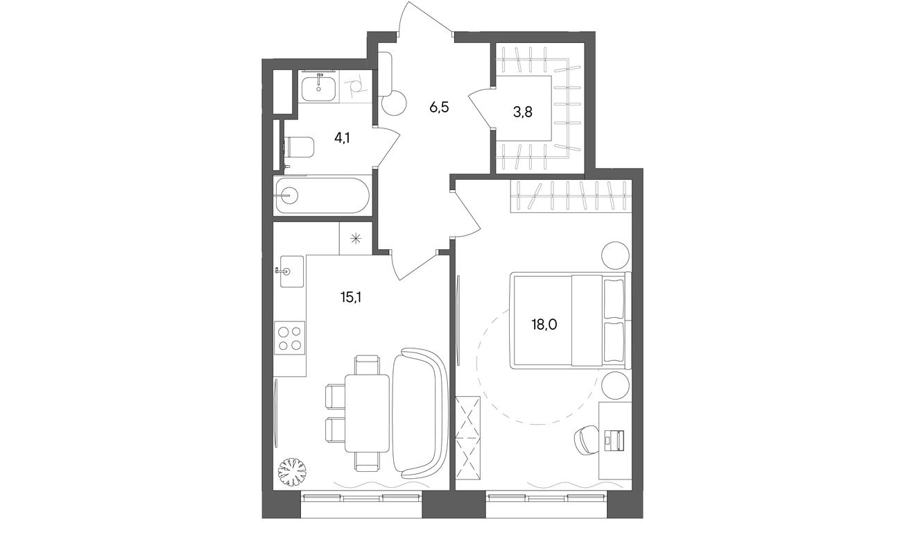 1-BD Apartment Sale, 47.5 sq. m. at Sokolniki (Sokolniki), Gastello Street, Moscow, Russia #1