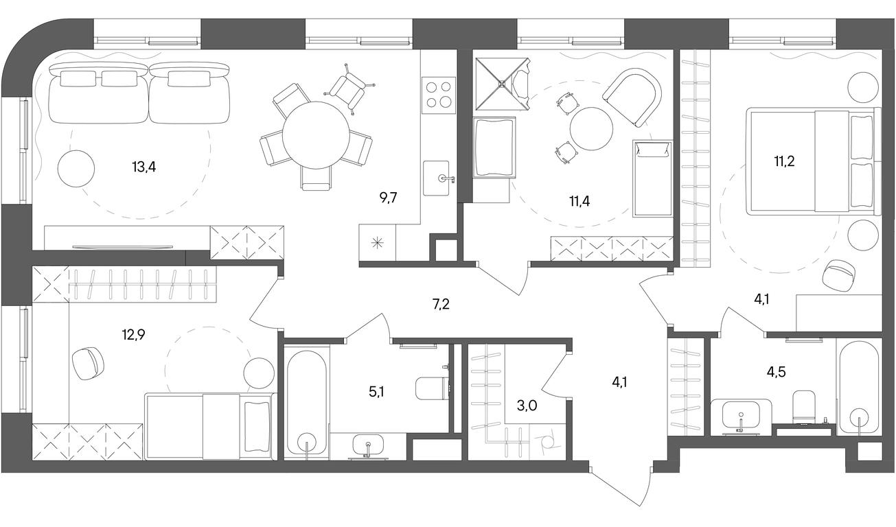 3-BD Apartment Sale, 86.6 sq. m. at Sokolniki (Sokolniki), Gastello Street, Moscow, Russia #1