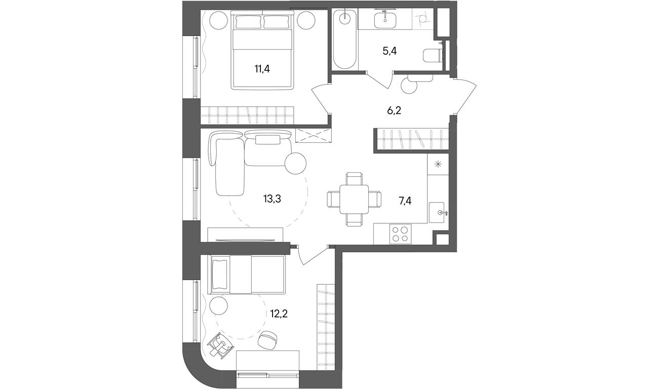 2-BD Apartment Sale, 55.9 sq. m. at Sokolniki (Sokolniki), Gastello Street, Moscow, Russia #1