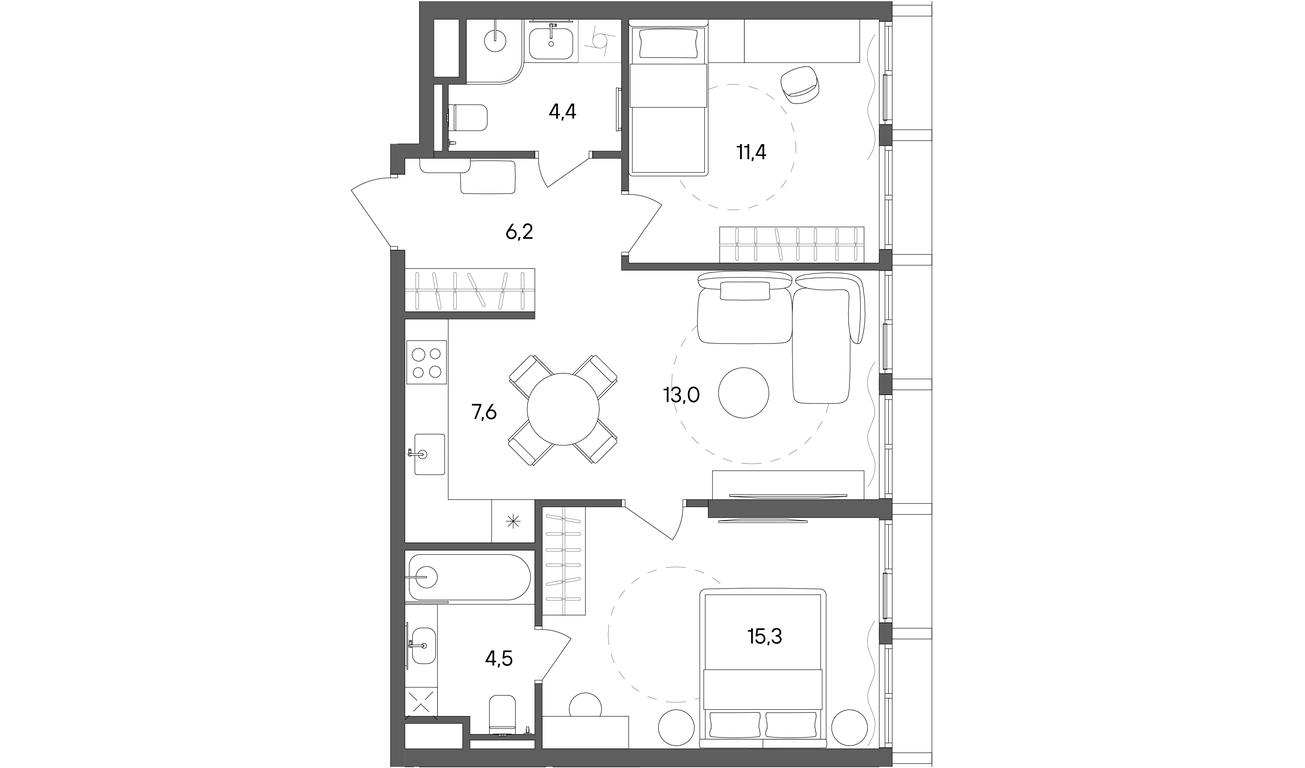 2-BD Apartment Sale, 62.4 sq. m. at Sokolniki (Sokolniki), Gastello Street, Moscow, Russia #1