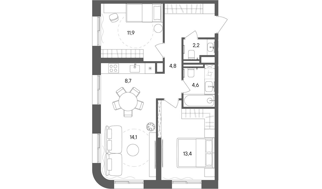2-BD Apartment Sale, 65.6 sq. m. at Sokolniki (Sokolniki), Gastello Street, Moscow, Russia #1