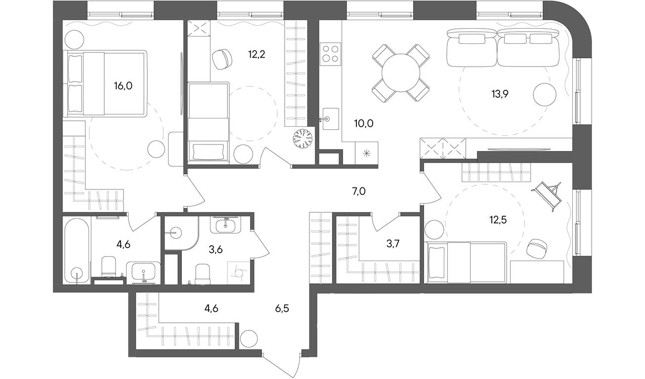 3-BD Apartment Sale, 94.6 sq. m. at Sokolniki (Sokolniki), Gastello Street, Moscow, Russia #1