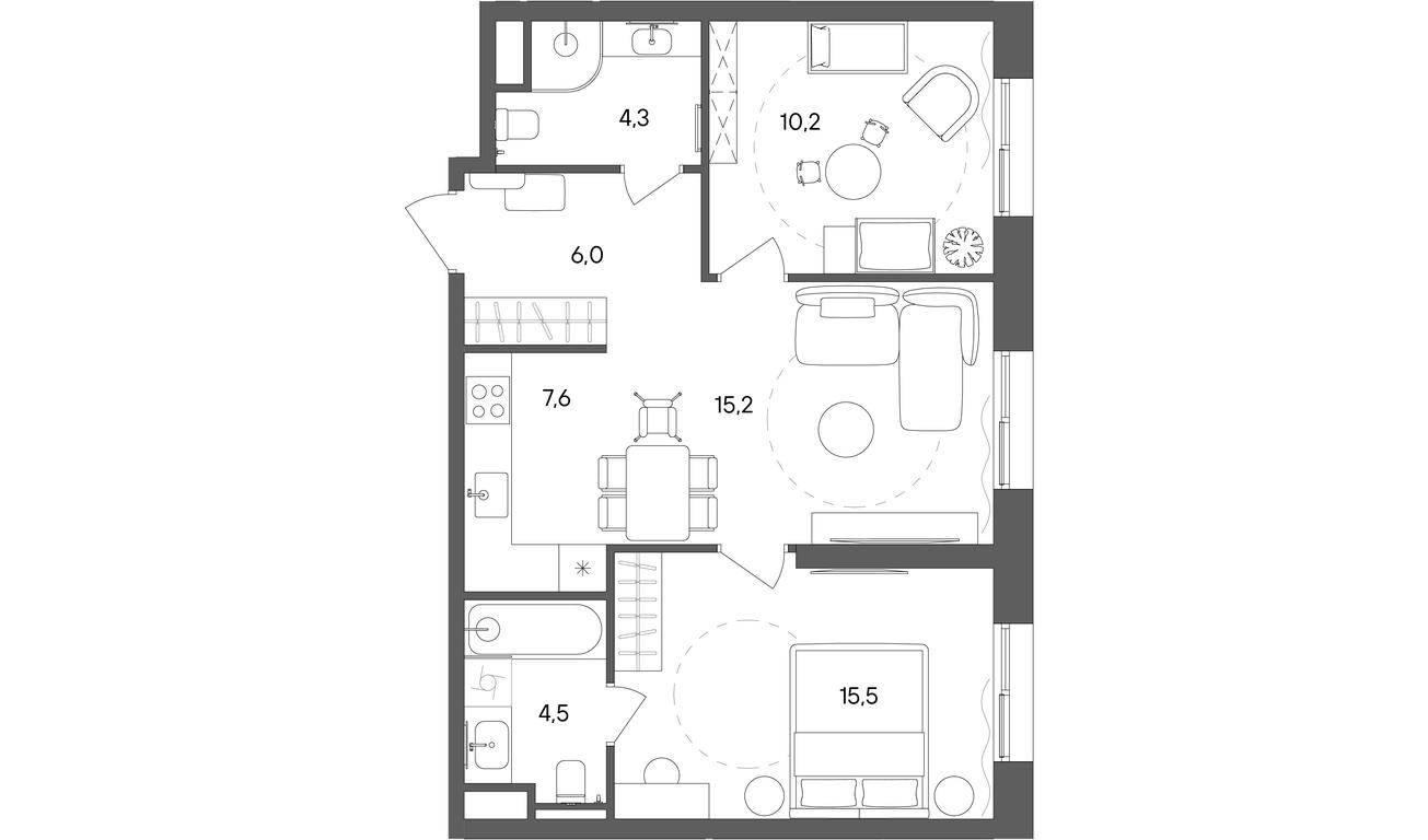 2-BD Apartment Sale, 63.3平方米 at Sokolniki (Sokolniki), Gastello Street, Moscow, Russia #1