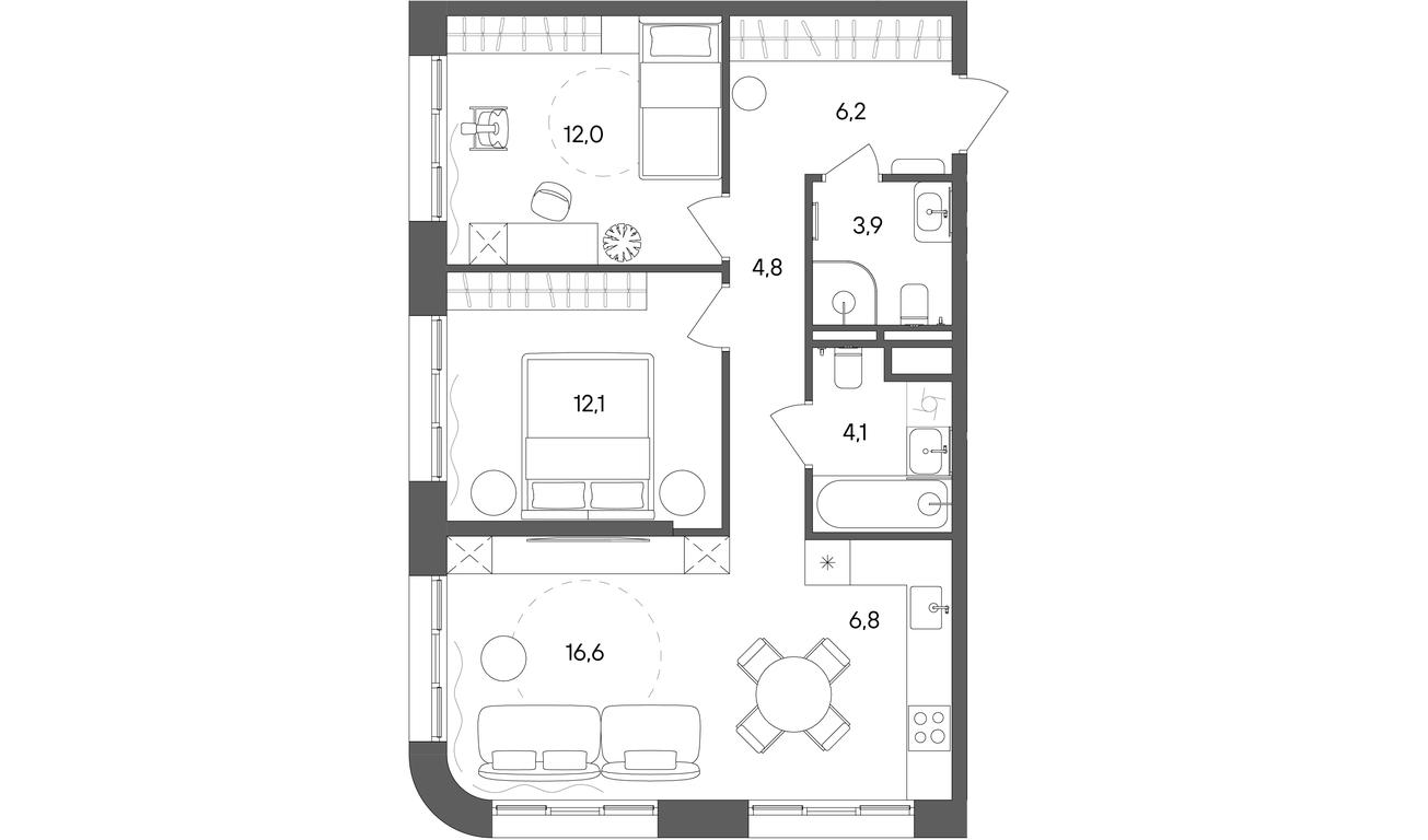 2-BD Apartment Sale, 66.5 sq. m. at Sokolniki (Sokolniki), Gastello Street, Moscow, Russia #1