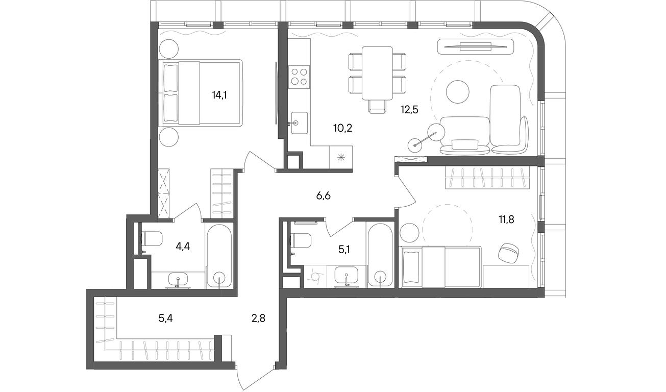 2-BD Apartment Sale, 72.9 sq. m. at Sokolniki (Sokolniki), Gastello Street, Moscow, Russia #1