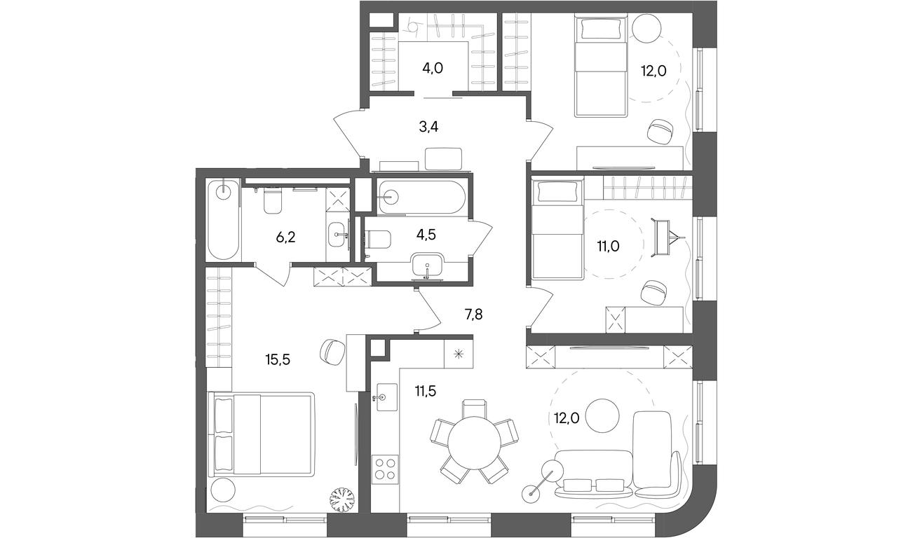 3-BD Apartment Sale, 87.9 sq. m. at Sokolniki (Sokolniki), Gastello Street, Moscow, Russia #1