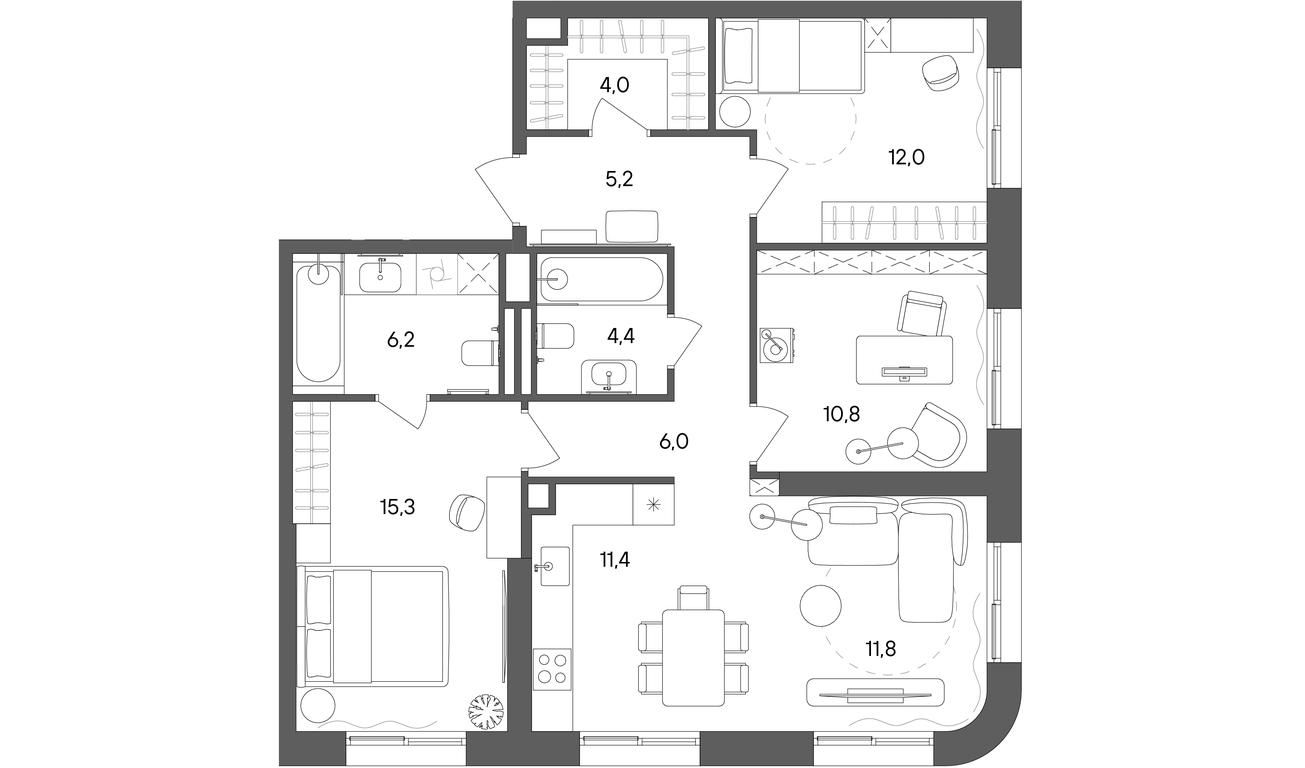 3-BD Apartment Sale, 87.1 sq. m. at Sokolniki (Sokolniki), Gastello Street, Moscow, Russia #1