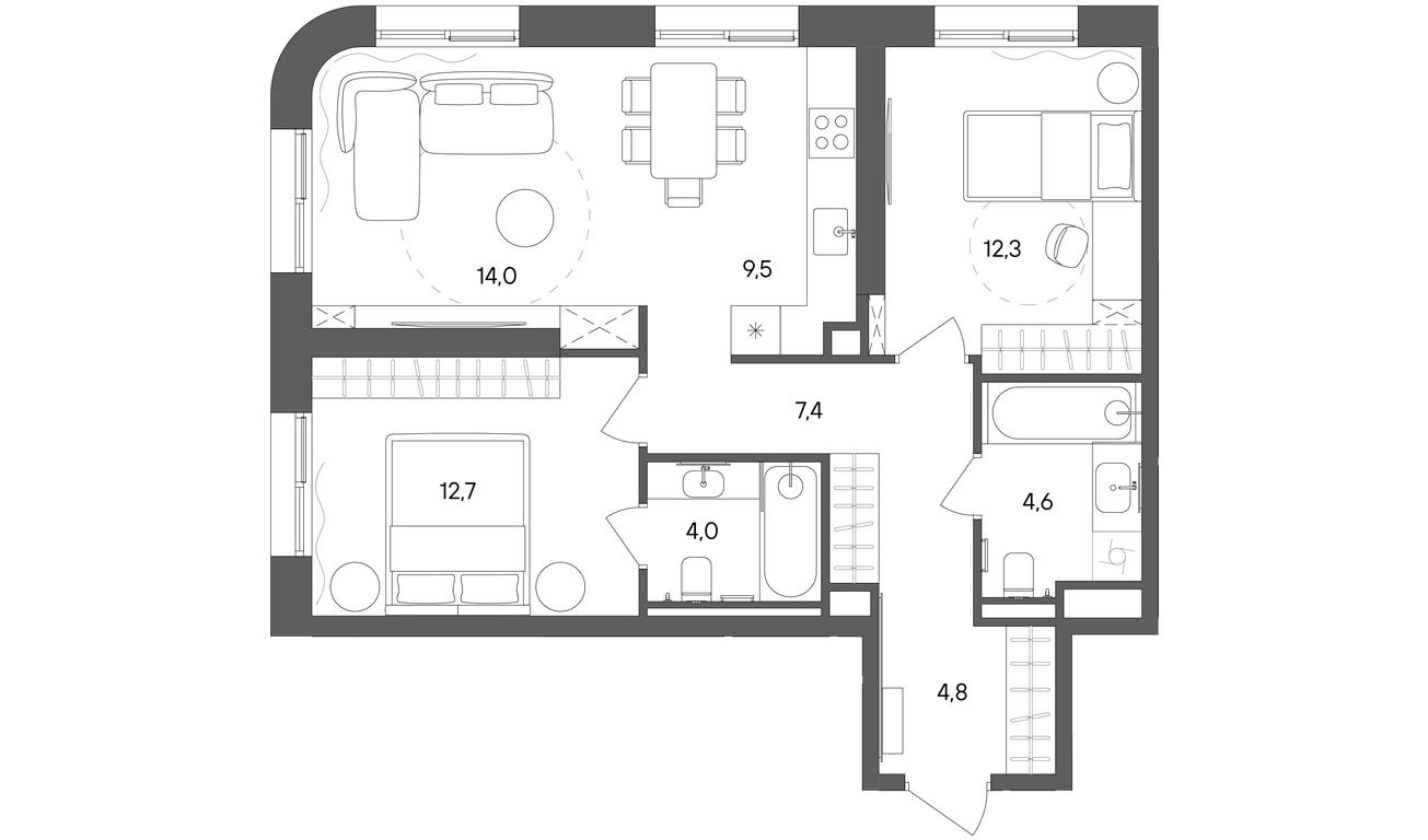 2-BD Apartment Sale, 69.3 sq. m. at Sokolniki (Sokolniki), Gastello Street, Moscow, Russia #1 2-BD Apartment Sale, 69.3 sq. m. at Sokolniki (Sokolniki), Gastello Street, Moscow, Russia #1