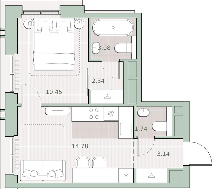 1-BD Apartment Sale, 35.53 sq. m. at Sreda na Kutuzovskom, Ivana Franko Street, Moscow, Russia #1