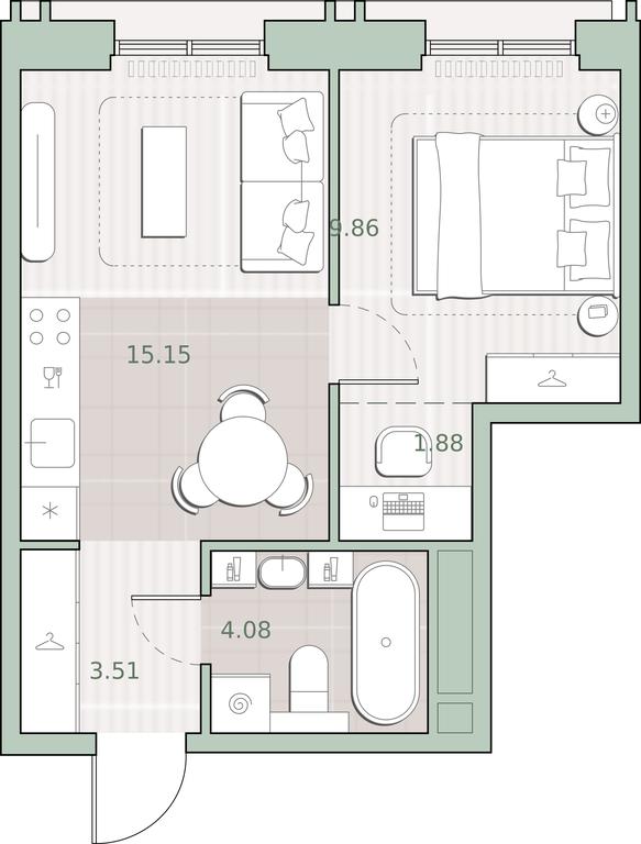 1-BD Apartment Sale, 34.48 sq. m. at Sreda na Kutuzovskom, Ivana Franko Street, Moscow, Russia #1