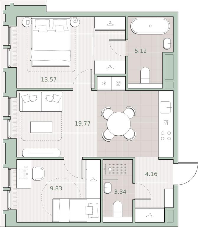 2-BD Apartment Sale, 55.79平方米 at Sreda na Kutuzovskom, Ivana Franko Street, Moscow, Russia #1