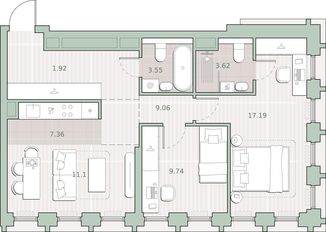 2-BD Apartment Sale, 63.54 sq. m. at Sreda na Kutuzovskom, Ivana Franko Street, Moscow, Russia #1 2-BD Apartment Sale, 63.54 sq. m. at Sreda na Kutuzovskom, Ivana Franko Street, Moscow, Russia #1