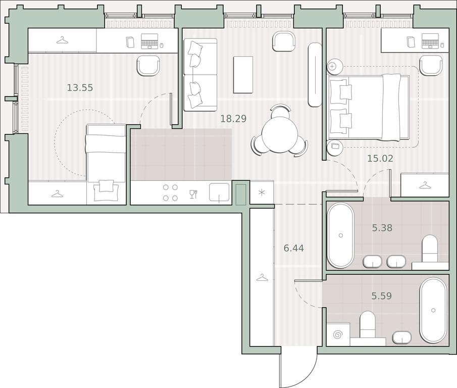 2-BD Apartment Sale, 64.27 sq. m. at Sreda na Kutuzovskom, Ivana Franko Street, Moscow, Russia #1 2-BD Apartment Sale, 64.27 sq. m. at Sreda na Kutuzovskom, Ivana Franko Street, Moscow, Russia #1
