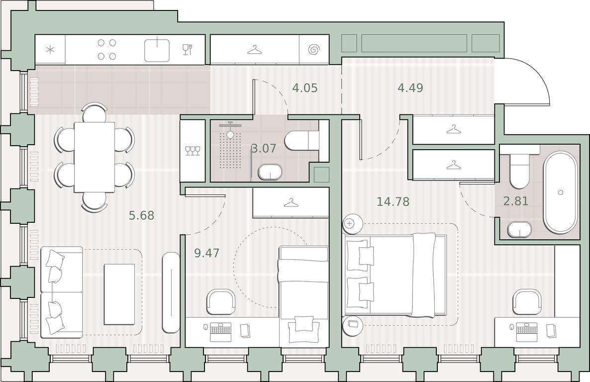 2-BD Apartment Sale, 61.05 sq. m. at Sreda na Kutuzovskom, Ivana Franko Street, Moscow, Russia #1