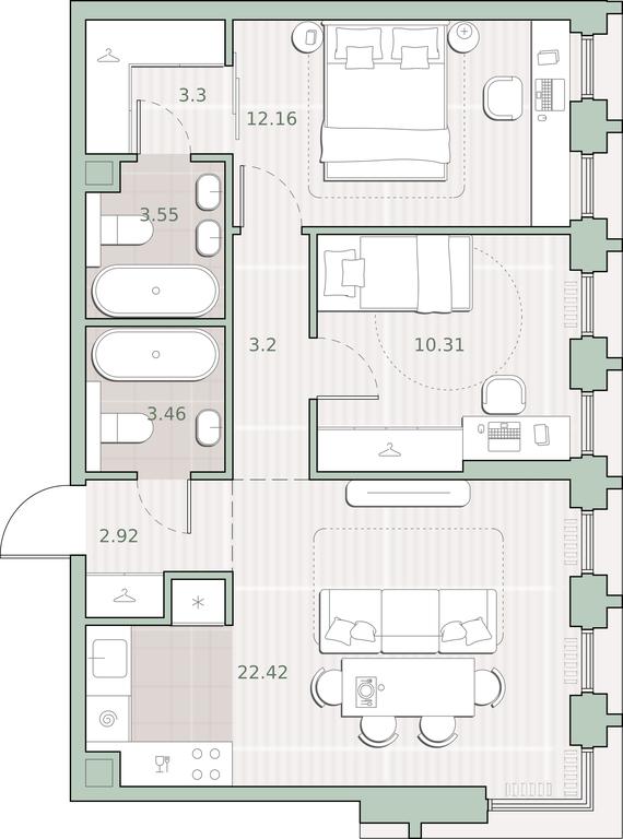 2-BD Apartment Sale, 61.32 sq. m. at Sreda na Kutuzovskom, Ivana Franko Street, Moscow, Russia #1 2-BD Apartment Sale, 61.32 sq. m. at Sreda na Kutuzovskom, Ivana Franko Street, Moscow, Russia #1