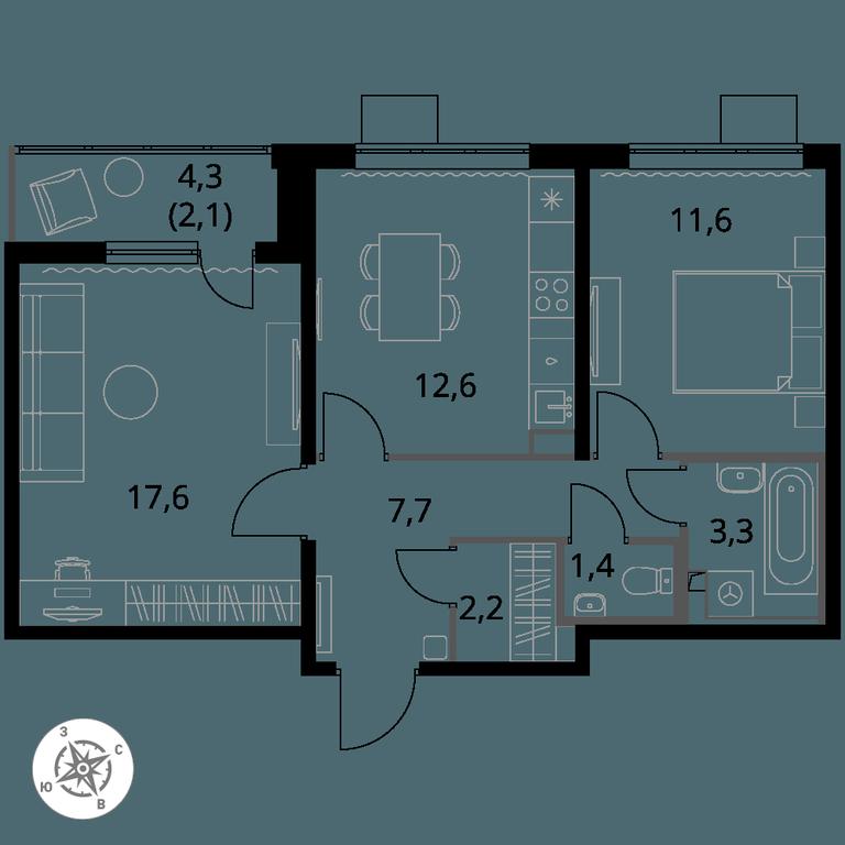 2-BD Apartment Sale, 58.4 sq. m. at Pervy Yuzhny, zhiloy kompleks Pervy Yuzhny, Leninskiy City District, Moscow Region, Russia #1 2-BD Apartment Sale, 58.4 sq. m. at Pervy Yuzhny, zhiloy kompleks Pervy Yuzhny, Leninskiy City District, Moscow Region, Russia #1