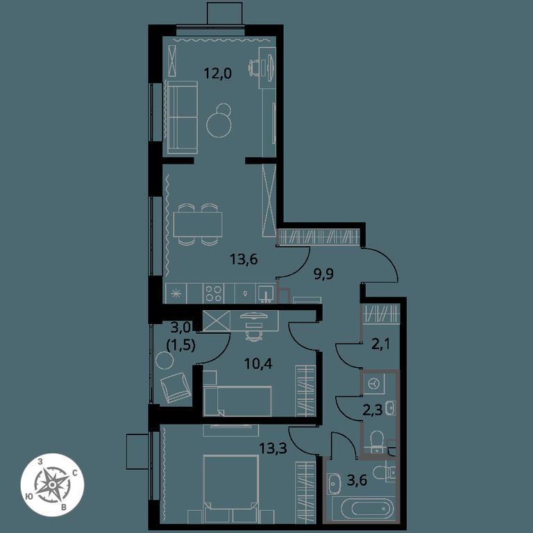 3-BD Apartment Sale, 68.4 sq. m. at Pervy Yuzhny, zhiloy kompleks Pervy Yuzhny, Leninskiy City District, Moscow Region, Russia #1 3-BD Apartment Sale, 68.4 sq. m. at Pervy Yuzhny, zhiloy kompleks Pervy Yuzhny, Leninskiy City District, Moscow Region, Russia #1