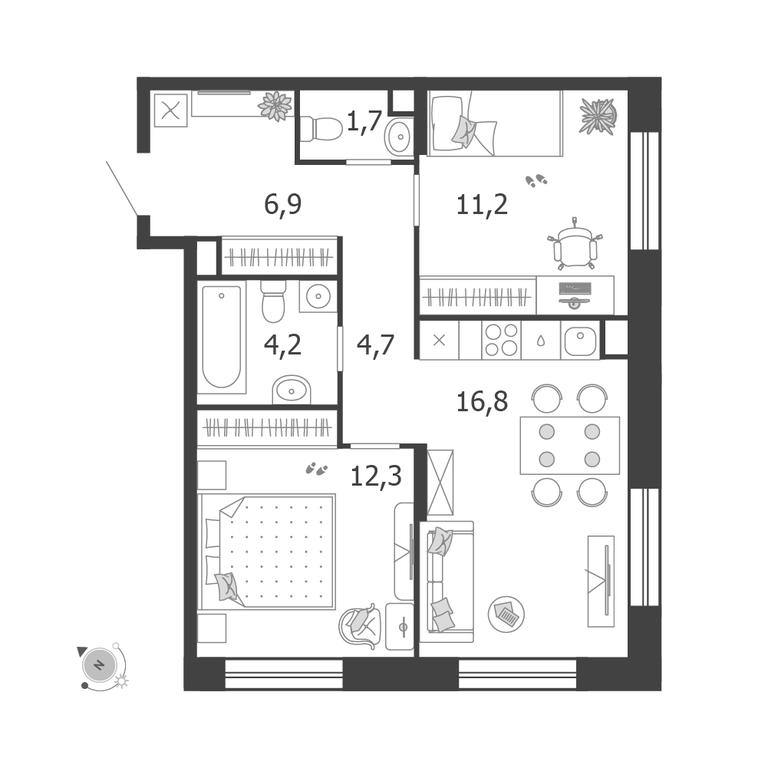 2-BD Apartment Sale, 58.7平方米 at Shagal, Автозаводская улица, 23, Москва, Россия #1
