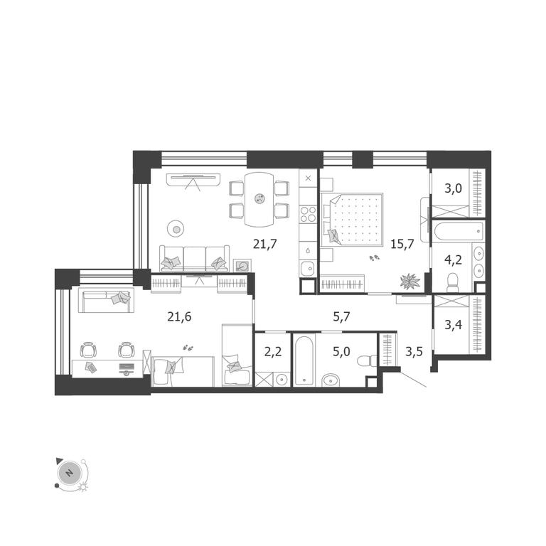 2-BD Apartment Sale, 86 sq. m. at Shagal, Автозаводская улица, 23, Москва, Россия #1