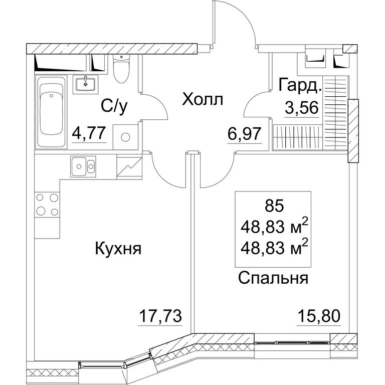 1-BD Apartment Sale, 48.83平方米 at SEZAR CITY, 2nd Khoroshyovsky Drive, Moscow, Russia #1 1-BD Apartment Sale, 48.83平方米 at SEZAR CITY, 2nd Khoroshyovsky Drive, Moscow, Russia #1