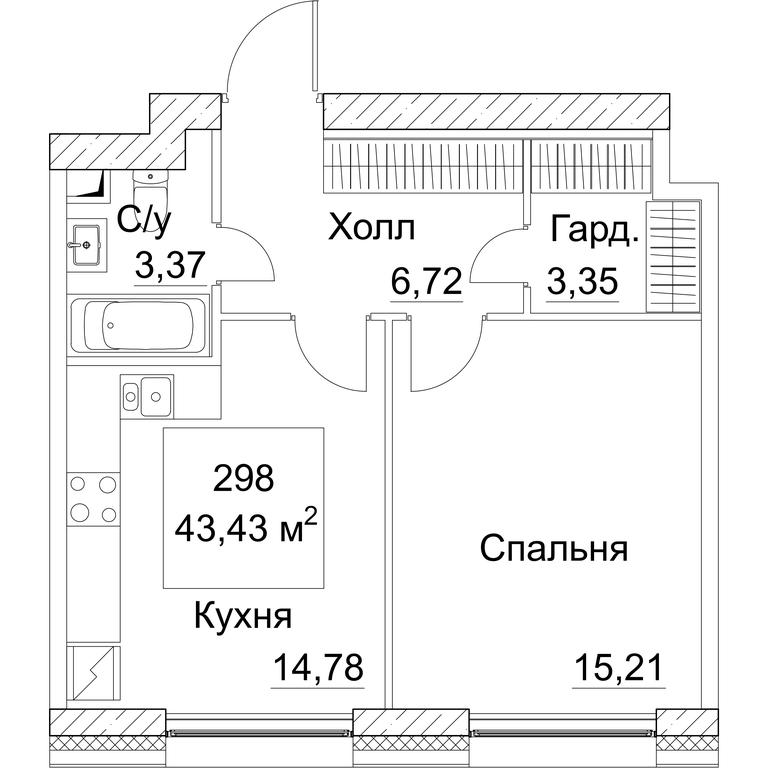 1-BD Apartment Sale, 44.37 sq. m. at SEZAR CITY, 2nd Khoroshyovsky Drive, Moscow, Russia #1