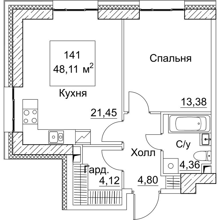 1-BD Apartment Sale, 48.11 sq. m. at SEZAR CITY, 2nd Khoroshyovsky Drive, Moscow, Russia #1