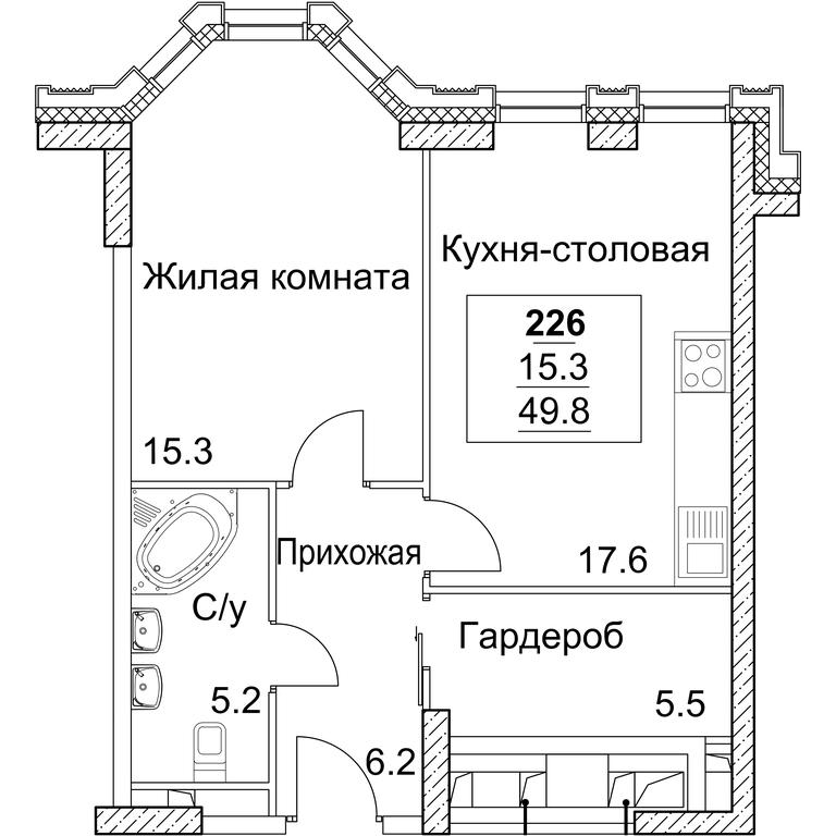 1-BD Apartment Sale, 49.9 sq. m. at Full House, Pokryshkina Street, 4, Moscow, Russia #2
