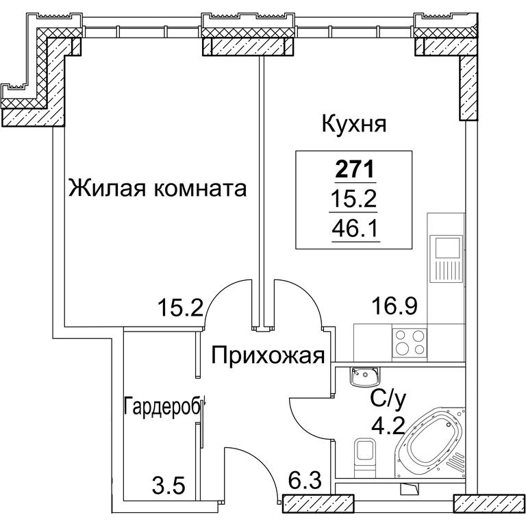 1-BD Apartment Sale, 46.5平方米 at Full House, Pokryshkina Street, 4, Moscow, Russia #1 1-BD Apartment Sale, 46.5平方米 at Full House, Pokryshkina Street, 4, Moscow, Russia #1
