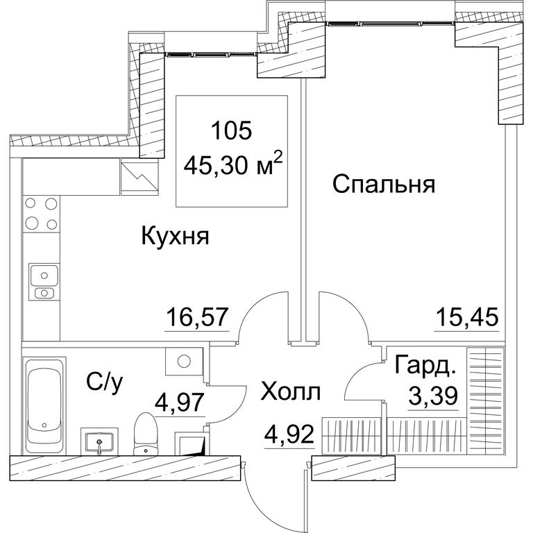 1-BD Apartment Sale, 46.24 sq. m. at SEZAR CITY, 2nd Khoroshyovsky Drive, Moscow, Russia #1