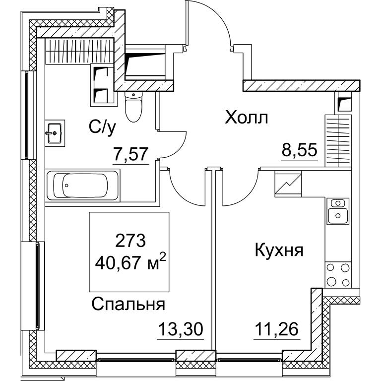 1-BD Apartment Sale, 40.67 sq. m. at SEZAR CITY, 2nd Khoroshyovsky Drive, Moscow, Russia #1