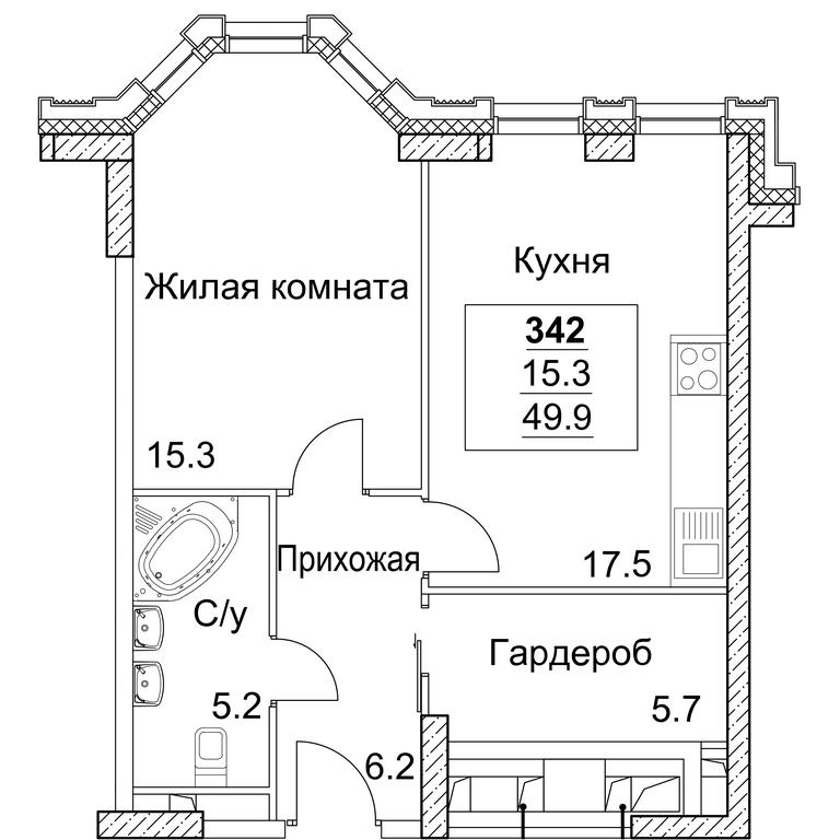 1-BD Apartment Sale, 50平方米 at Full House, Pokryshkina Street, 4, Moscow, Russia #1