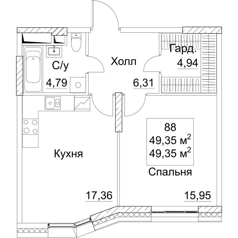 1-BD Apartment Sale, 49.35 sq. m. at SEZAR CITY, 2nd Khoroshyovsky Drive, Moscow, Russia #1