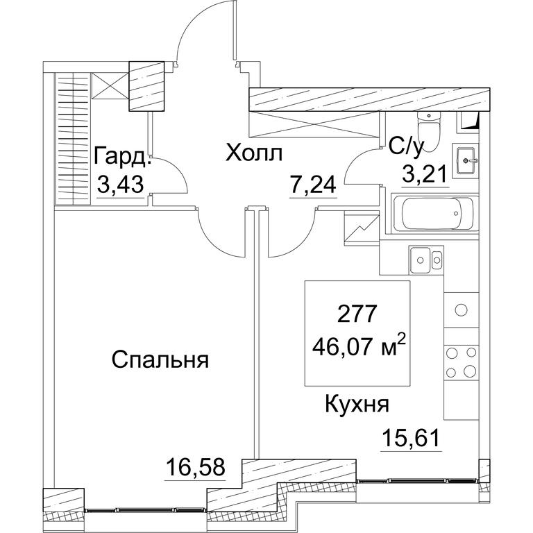 1-BD Apartment Sale, 47.01 sq. m. at SEZAR CITY, 2nd Khoroshyovsky Drive, Moscow, Russia #1