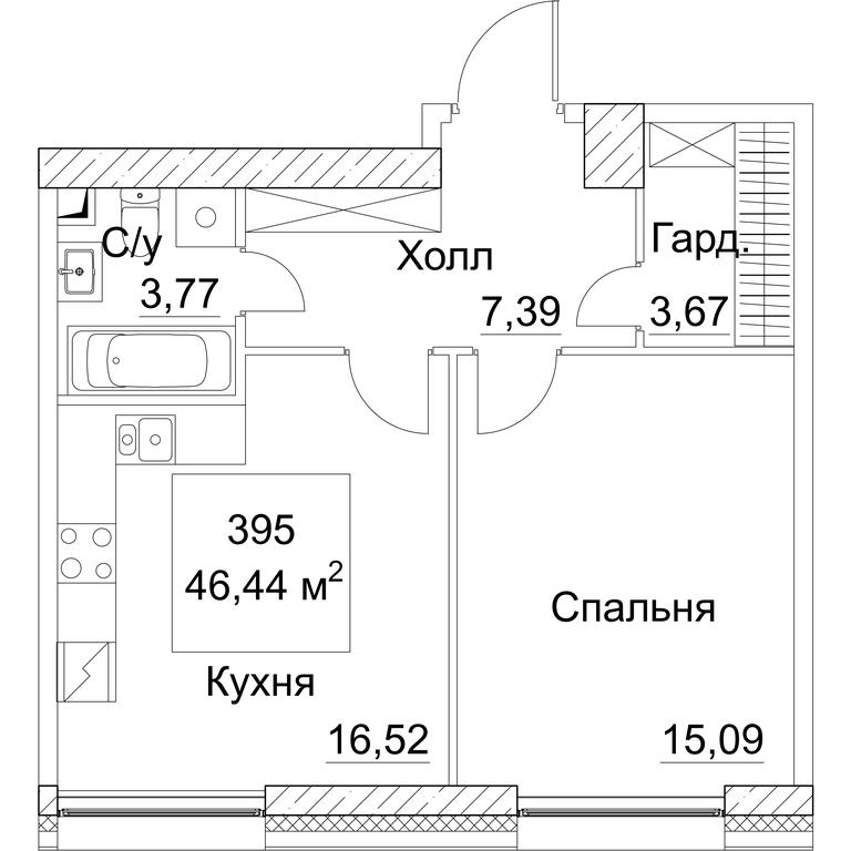 1-BD Apartment Sale, 47.38 sq. m. at SEZAR CITY, 2nd Khoroshyovsky Drive, Moscow, Russia #1