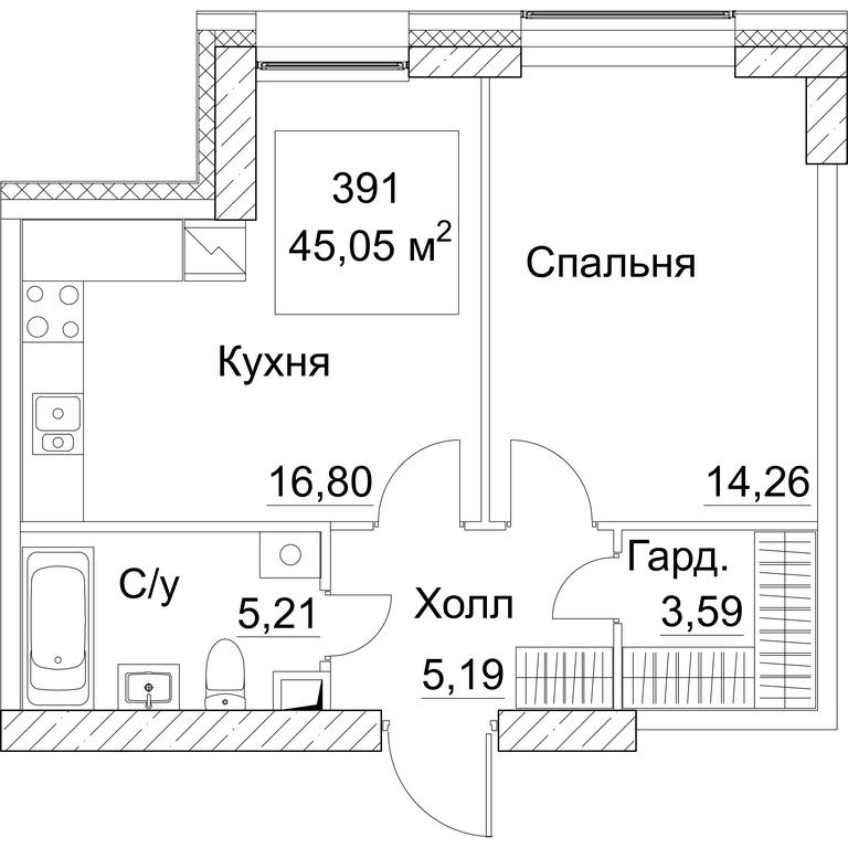 1-BD Apartment Sale, 45.99 sq. m. at SEZAR CITY, 2nd Khoroshyovsky Drive, Moscow, Russia #1