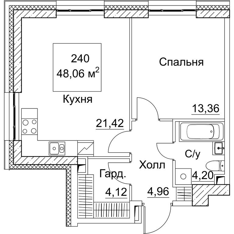 1-BD Apartment Sale, 48.06 sq. m. at SEZAR CITY, 2nd Khoroshyovsky Drive, Moscow, Russia #1