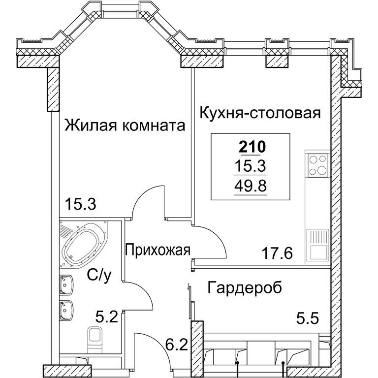1-BD Apartment Sale, 49.7平方米 at Full House, Pokryshkina Street, 4, Moscow, Russia #2