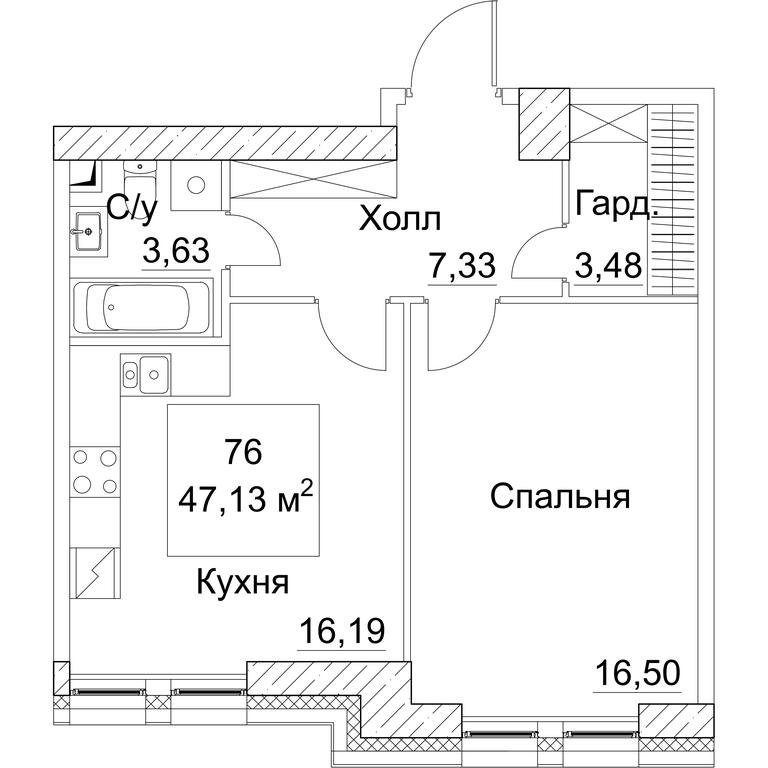 1-BD Apartment Sale, 48.07 sq. m. at SEZAR CITY, 2nd Khoroshyovsky Drive, Moscow, Russia #1