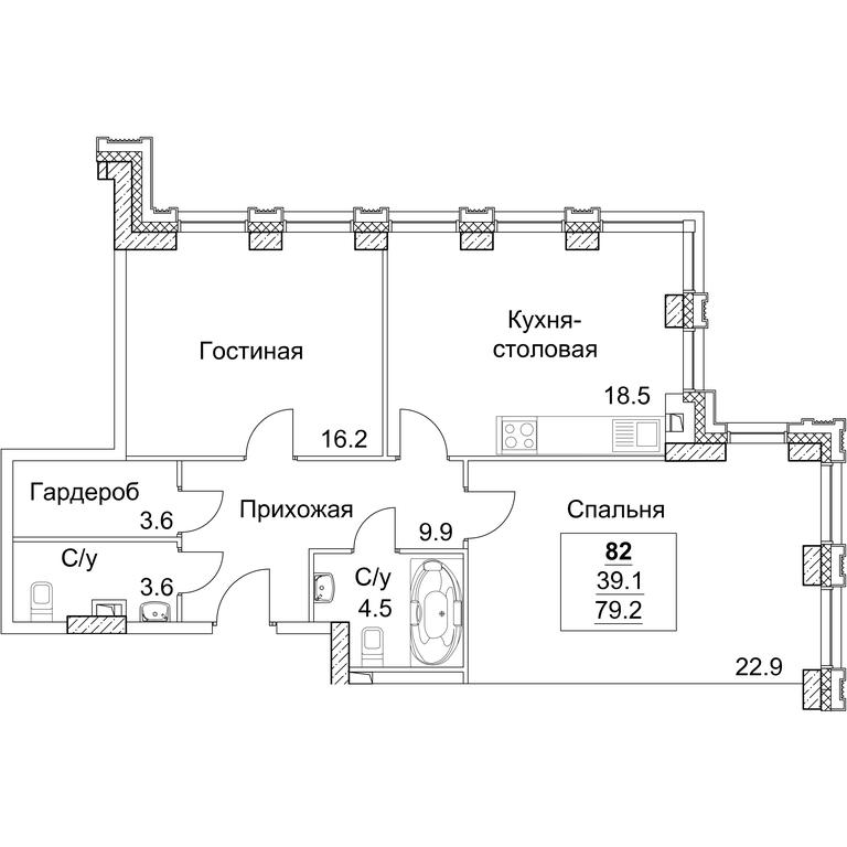 2-BD Apartment Sale, 79.5平方米 at Full House, Pokryshkina Street, 4, Moscow, Russia #2