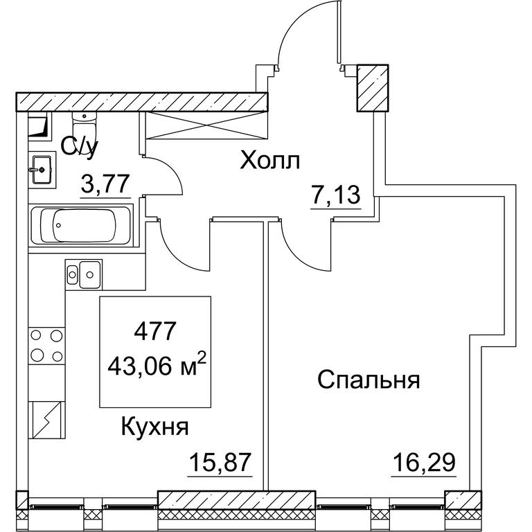 1-BD Apartment Sale, 44 sq. m. at SEZAR CITY, 2nd Khoroshyovsky Drive, Moscow, Russia #1