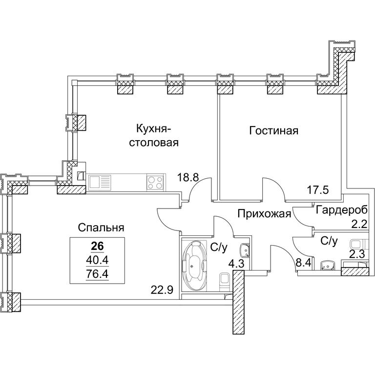 2-BD Apartment Sale, 76.7平方米 at Full House, Pokryshkina Street, 4, Moscow, Russia #2 2-BD Apartment Sale, 76.7平方米 at Full House, Pokryshkina Street, 4, Moscow, Russia #2