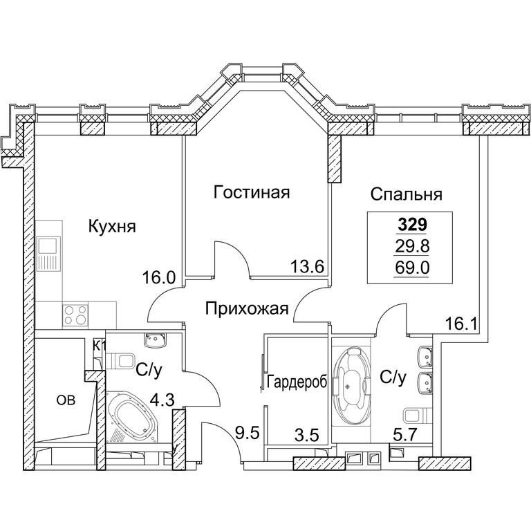 2-BD Apartment Sale, 69.3平方米 at Full House, Pokryshkina Street, 4, Moscow, Russia #2