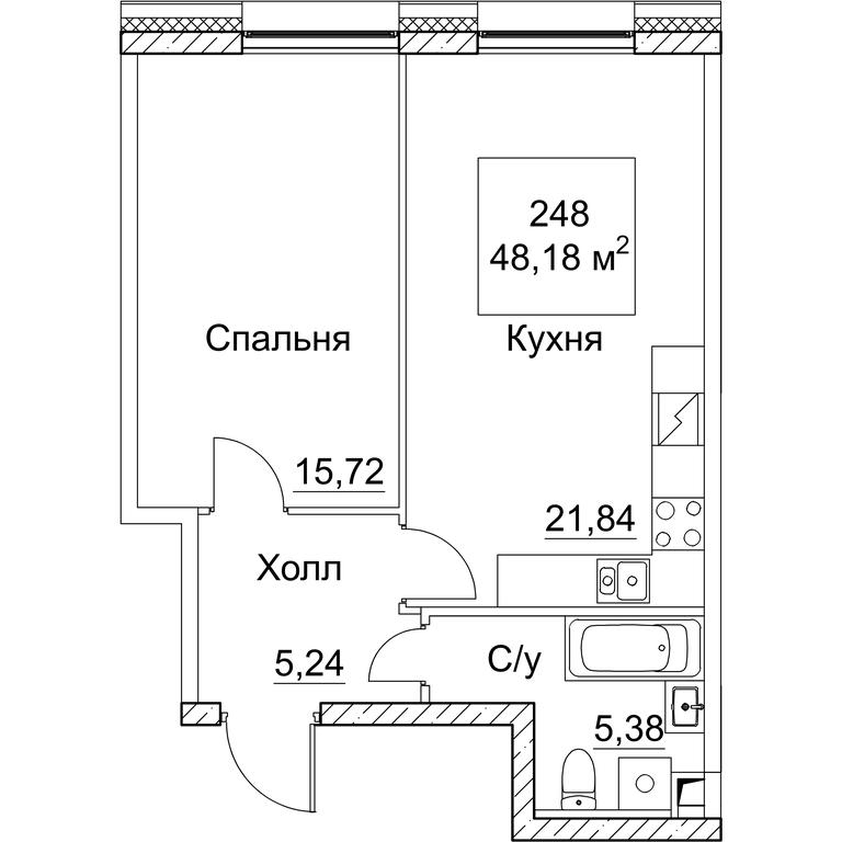 1-BD Apartment Sale, 48.18 sq. m. at SEZAR CITY, 2nd Khoroshyovsky Drive, Moscow, Russia #1